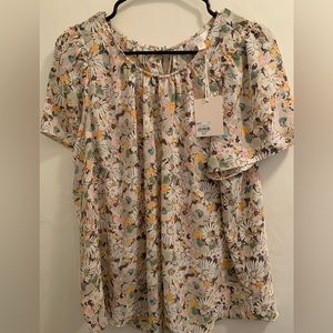 Brand New Womens LC Lauren Conrad Pleat Neck Blouse Floral Size Large